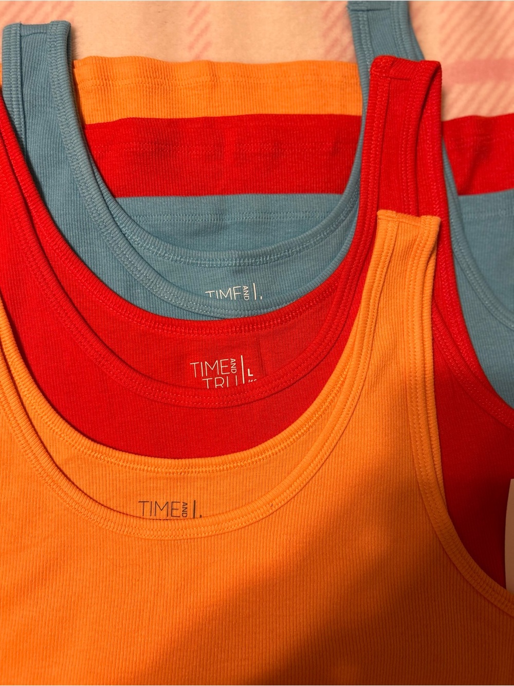 Time and Tru Ribbed Tank Midi Skirt in Orange, Red, and Blue